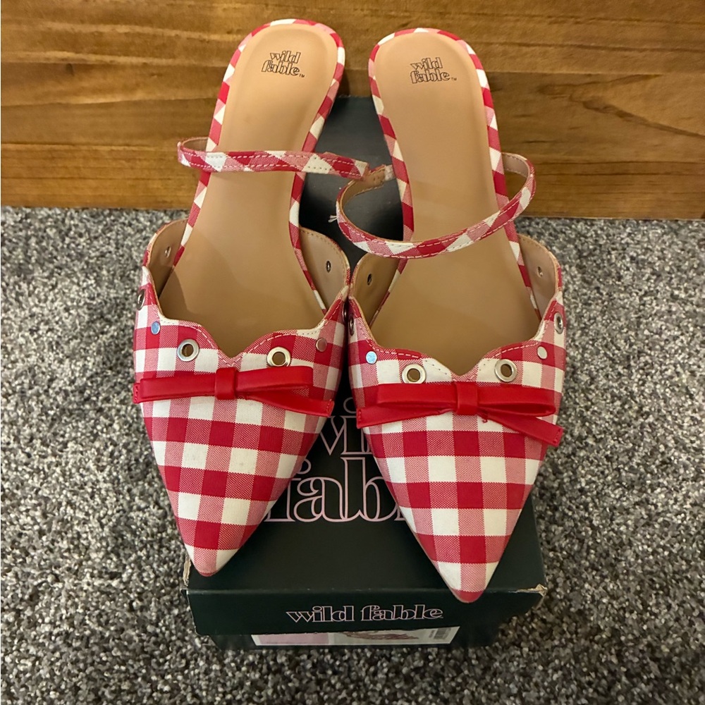 Wild Fable Red and White Gingham Mules